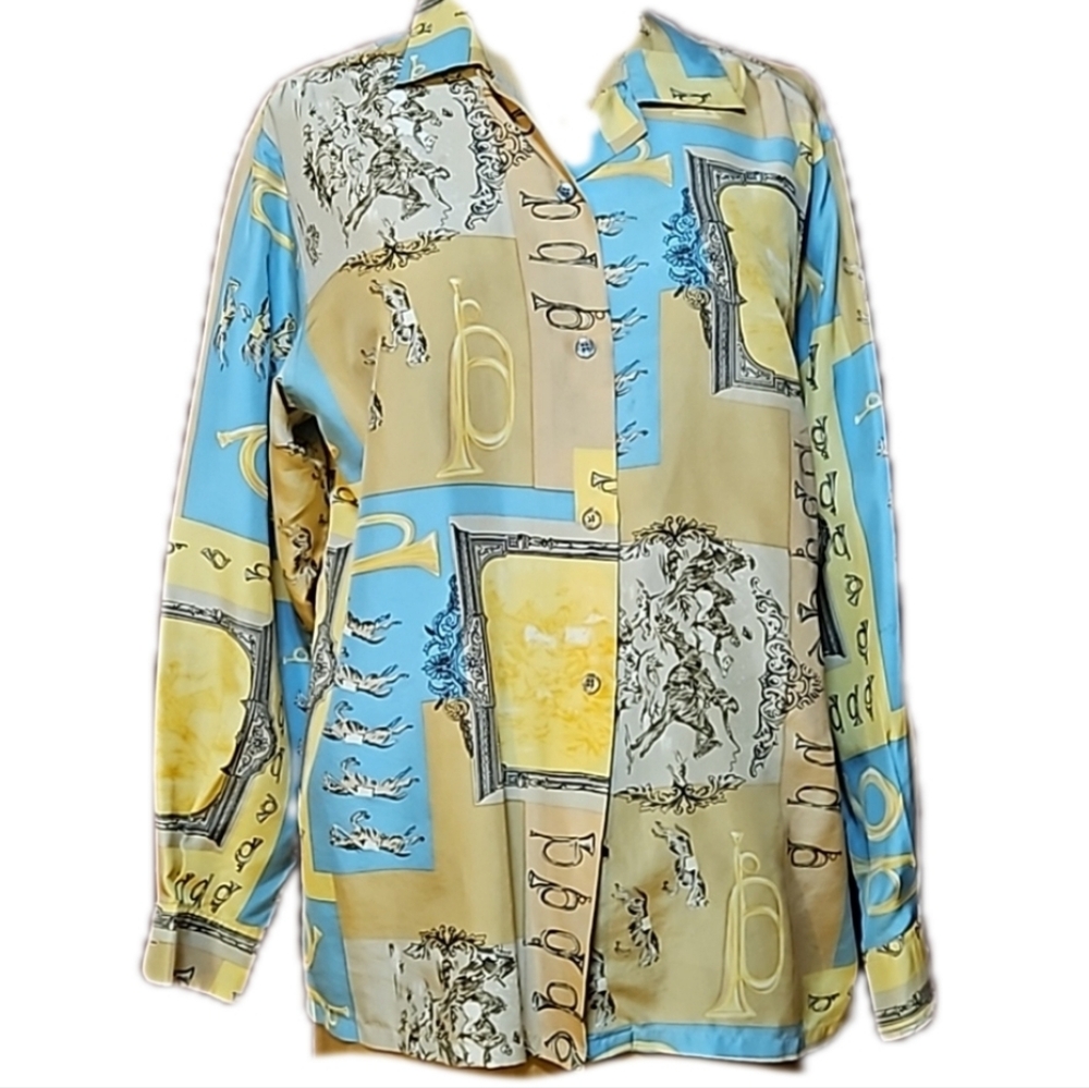 Silk blouse by Clifford & Willis. Damage to bottom button area